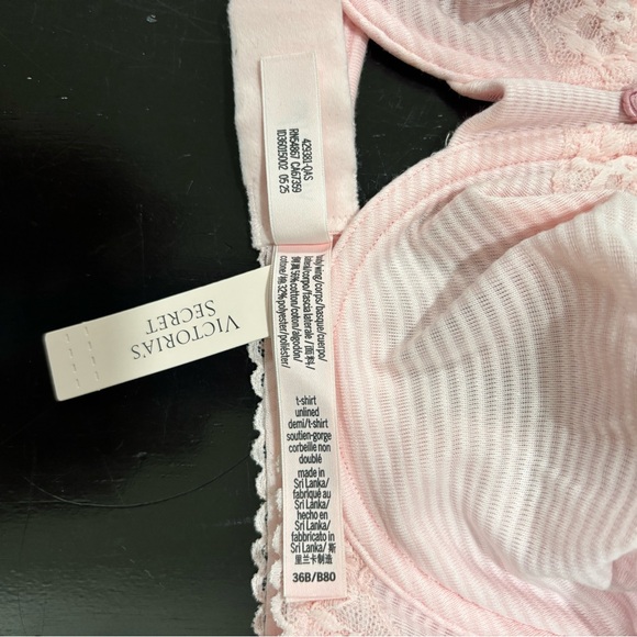 Victoria's Secret NWT Pink Shadow Striped Lace T-Shirt Underwire Demi Bra 36B - Picture 6 of 8